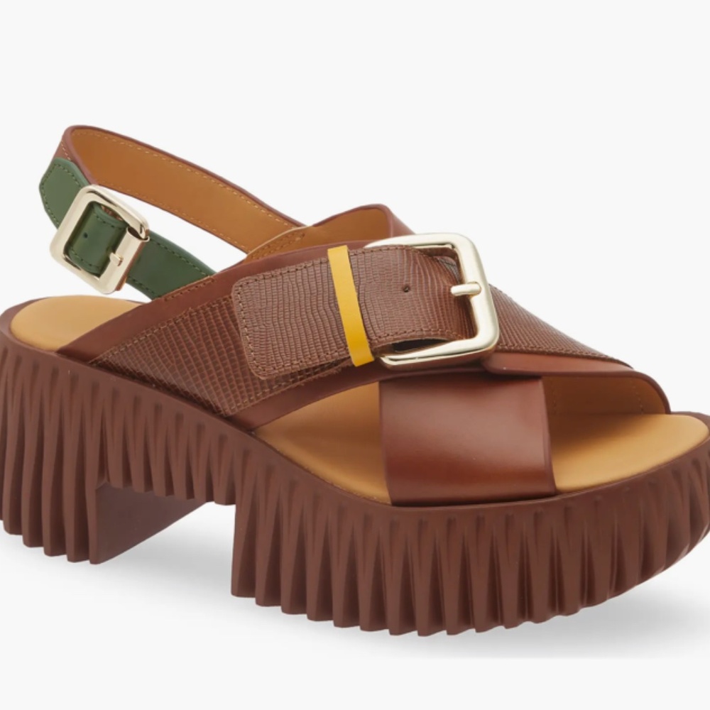 Plia Juno Stylish Brown and Yellow Sandals with Buckle - Picture 7 of 7